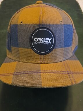 Oakley Plaid Snapback Hat in Mustard and Blue